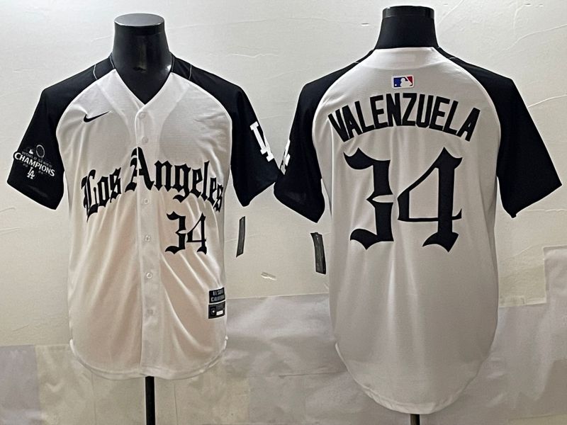Men 2025 Los Angeles Dodgers #34 Valenzuela White black Five generations Joint Name Nike MLB Jersey style 5264